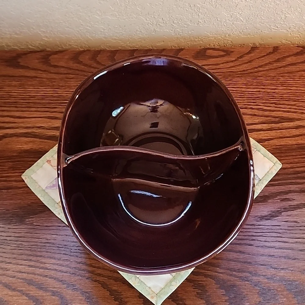 Marcrest Stoneware Daisy Dot Brown Divided Serving Dish Bowl Ovenproof Vintage